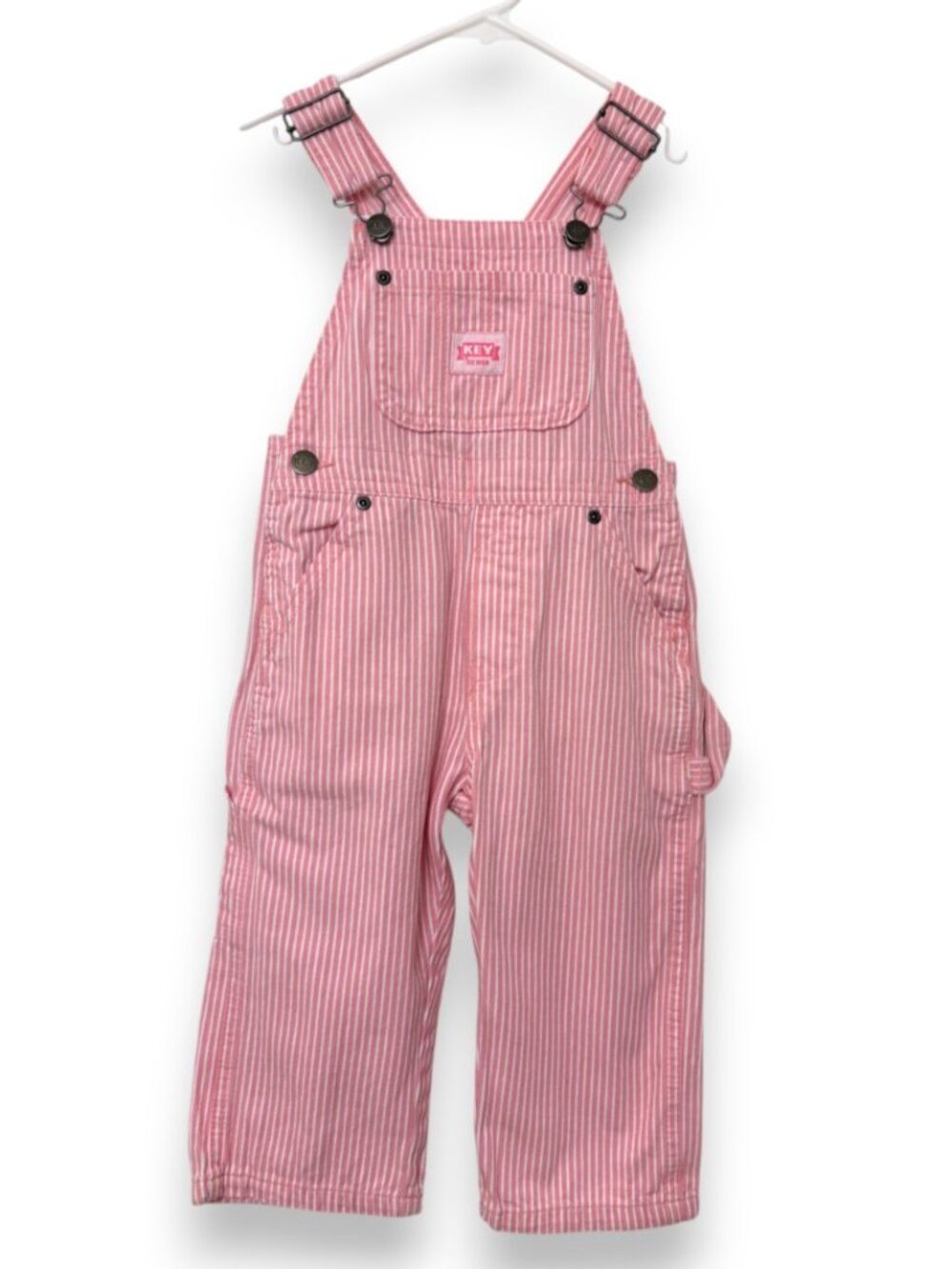 Key Premium Toddler Girl Pink Striped Overall Bib Preppy Cowgirl Cargo Cotton 2T